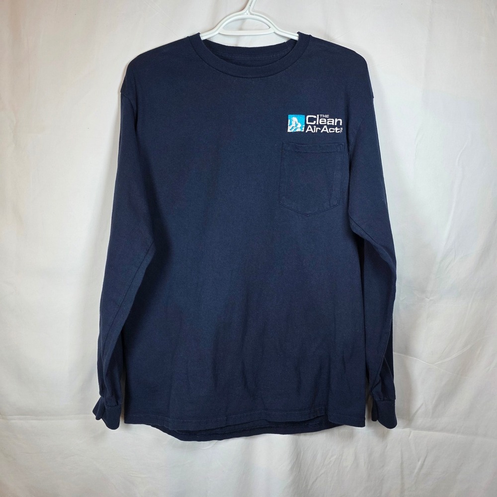 The Clean Air Act Long Sleeve Pocket T-Shirt Mens Large Navy Blue Corporate Logo